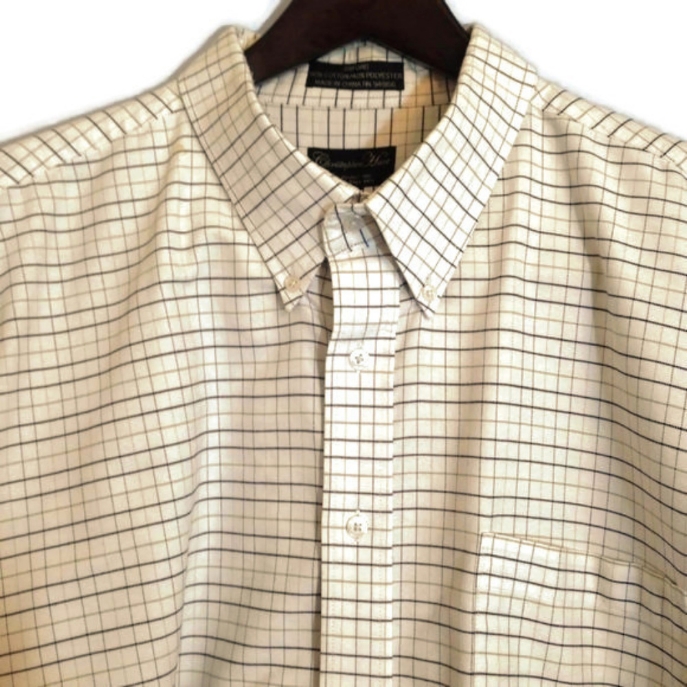 Christopher Hart Mens White Black Gray Plaid Shirt Neck 20 3XL